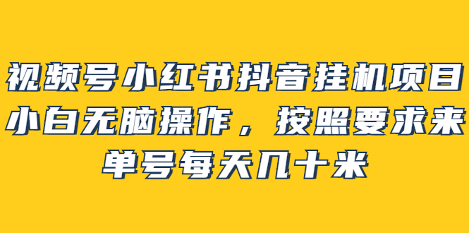 图片[1]-【自媒体运营】视频号小红书抖音挂机项目，小白无脑操作，按照要求来，单号每天几十米-吾图资源网