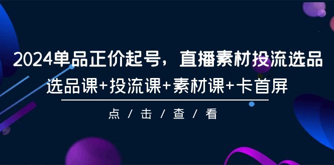 图片[1]-2024年单品正价起号，直播素材投流选品，选品课+投流课+素材课+卡首屏-101课-阿灿说钱